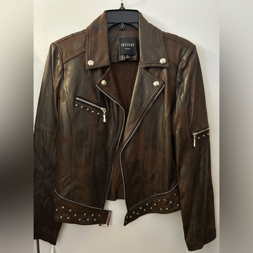 Faux leather studded moto jacket
